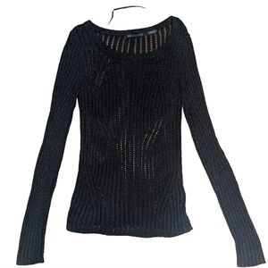 Armani Exchange Black Open-Knit Long Sleeve Sweater